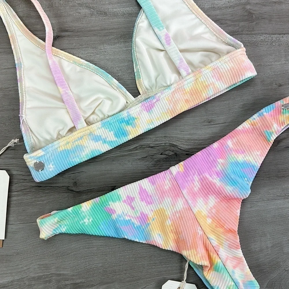 ☀️BILLABONG☀️ RAINBOW TIDE BANDED RAINBOW TIDE TANGA BIKINI SET - Picture 10 of 11
